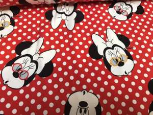 Bomuldsjersey - rød med prikker og Minnie Mouse